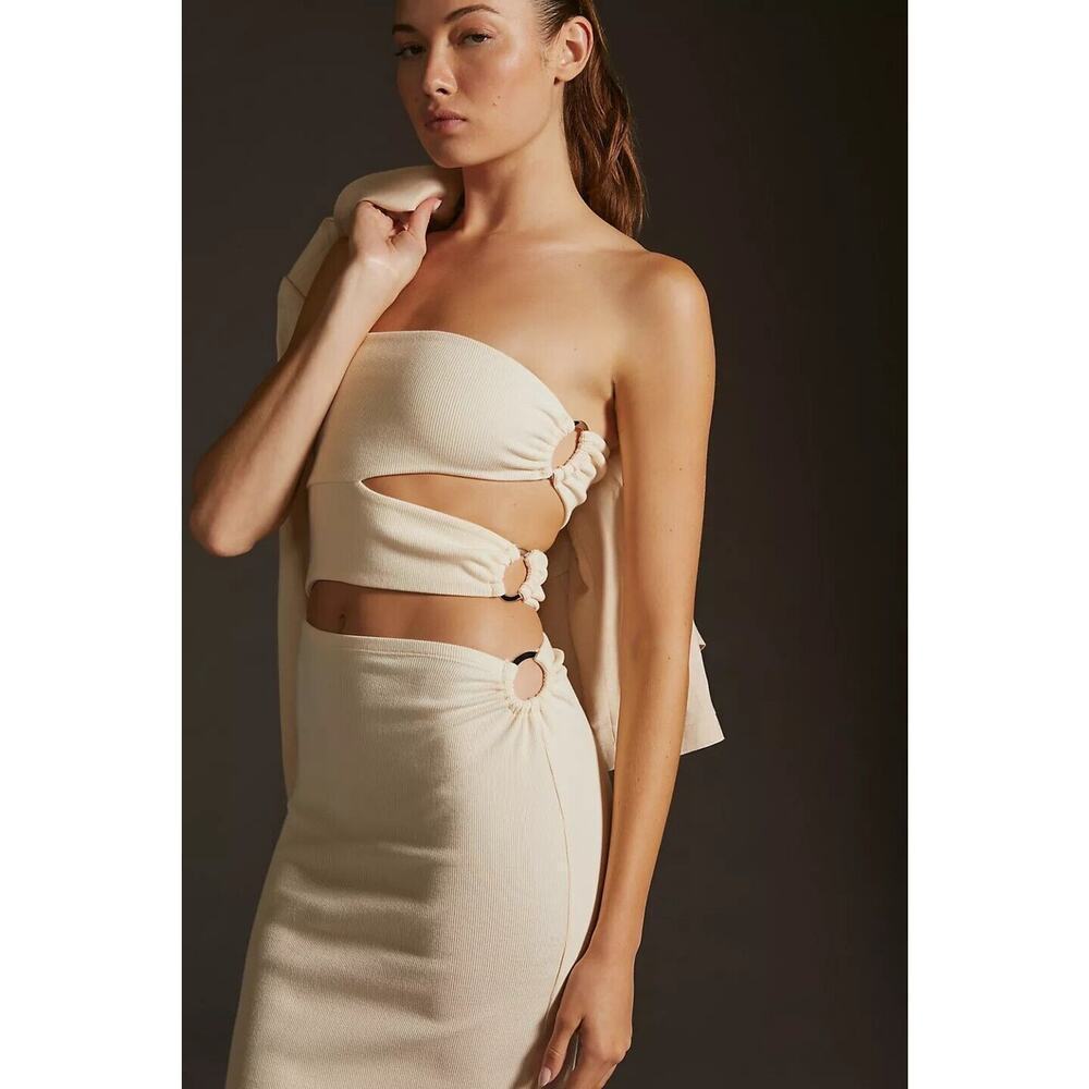 NWD Anthropologie Bordeaux Strapless Cutout Dress Size XL Cream #G3401